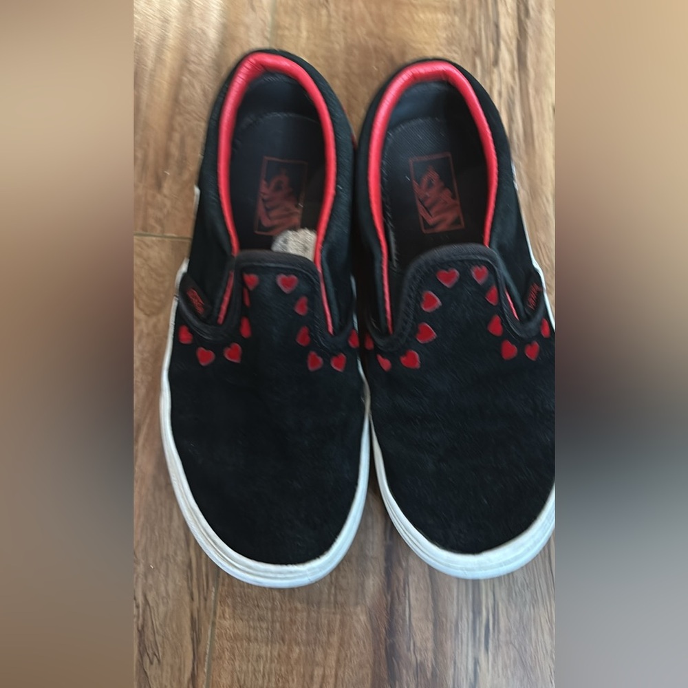Vans Black and Red Heart Sneakers